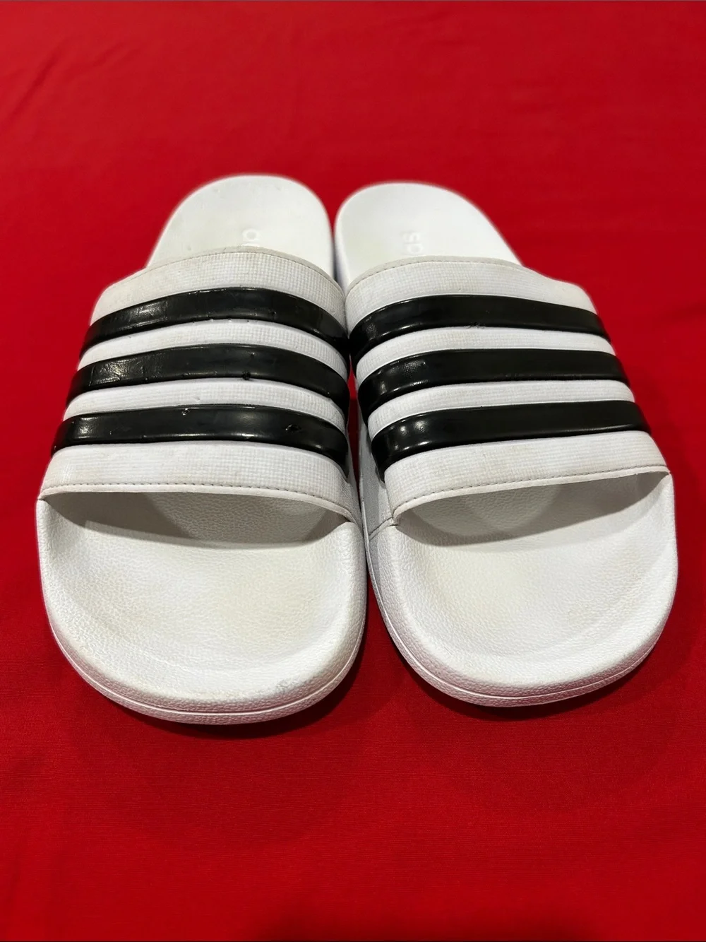 adidas White Slide Sandals with Black Stripes